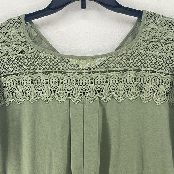 Indigo Rose Top Womens 2X Green Casual V Neck Knit Shoulder Crepe Front - Picture 5 of 9